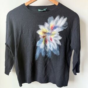 TROUBADOR Floral Sweater Black Wool Cashmere Blend Artsy Contemporary Soft XS
